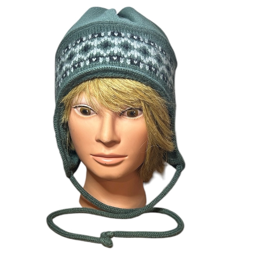 Columbia unisex green fleece earflap hat wool trim vintage knit sage green OS